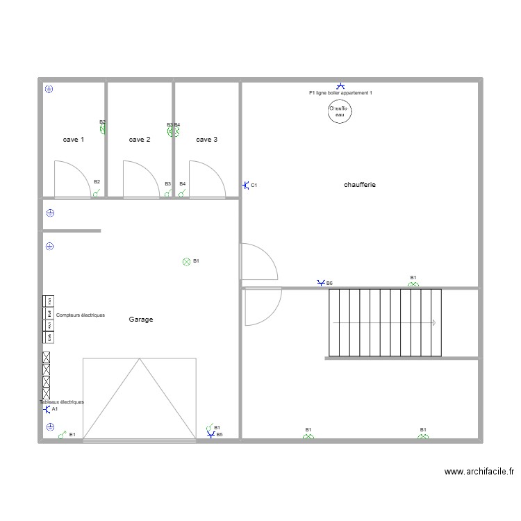 garage 1 msm. Plan de 6 pièces et 94 m2