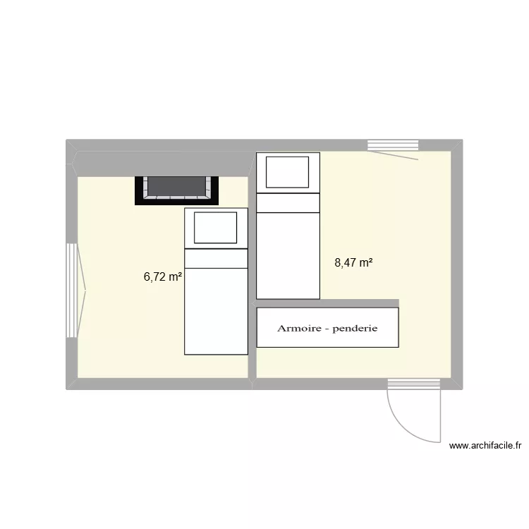 Chambre enfants. Plan de 2 pièces et 15 m²