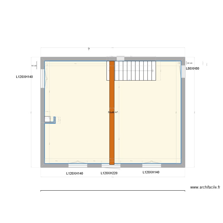 etage MESURE. Plan de 1 pièce et 55 m2