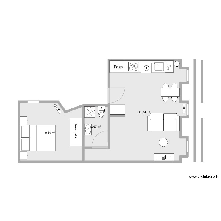 Appart v2. Plan de 3 pièces et 33 m2