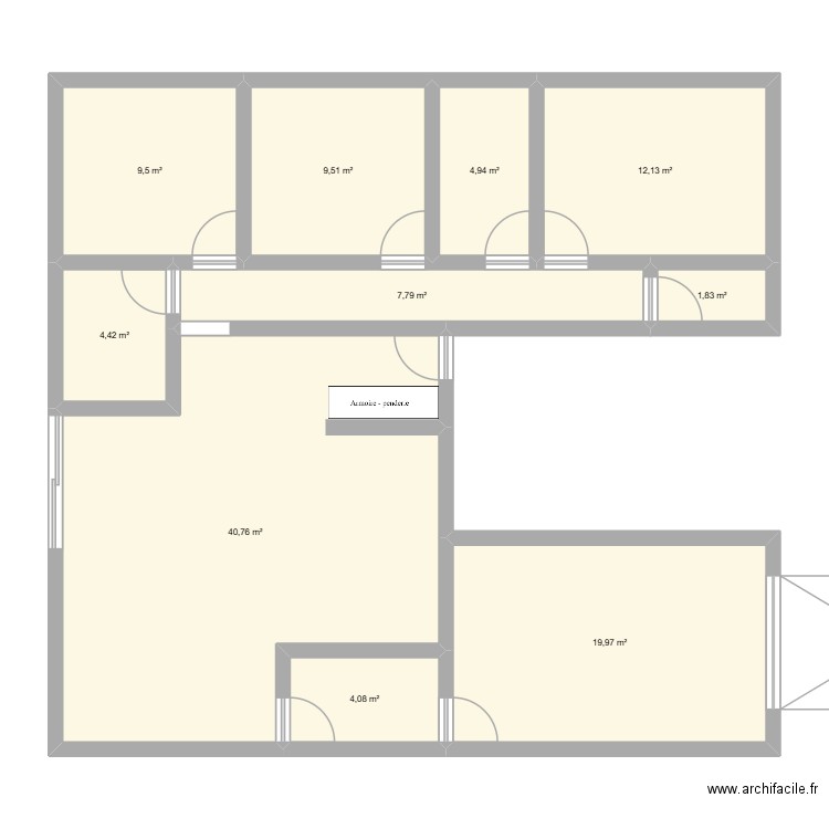 Plan U 95m carré. Plan de 10 pièces et 115 m2
