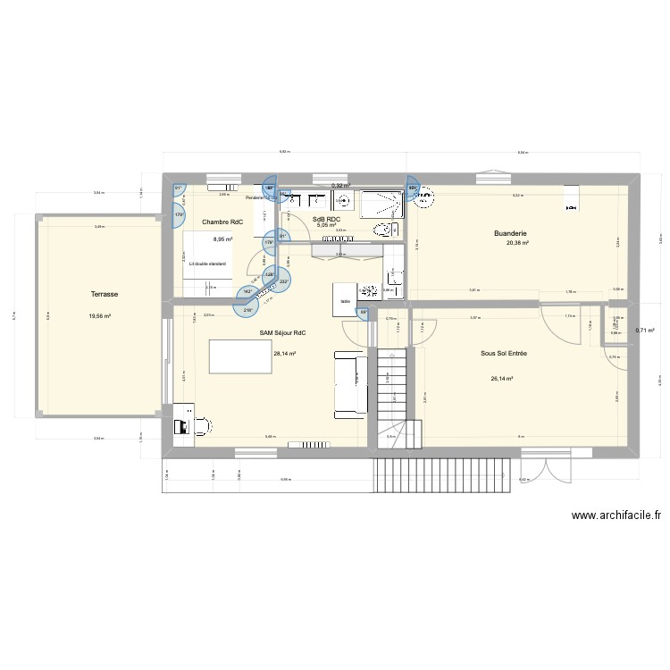 mamie variante modification 3. Plan de 15 pièces et 155 m2