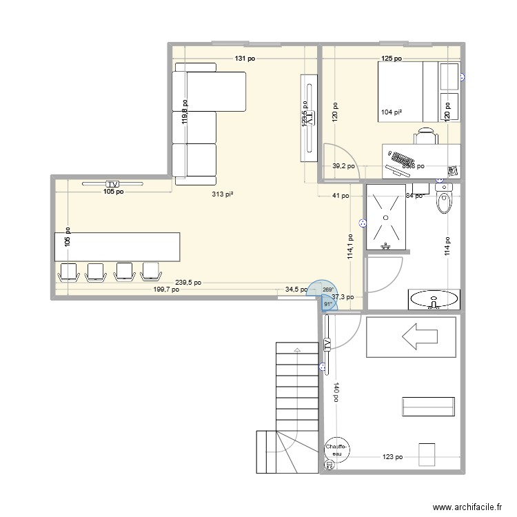 Sous-sol. Plan de 2 pièces et 39 m2