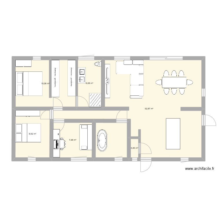 option 2. Plan de 6 pièces et 91 m2