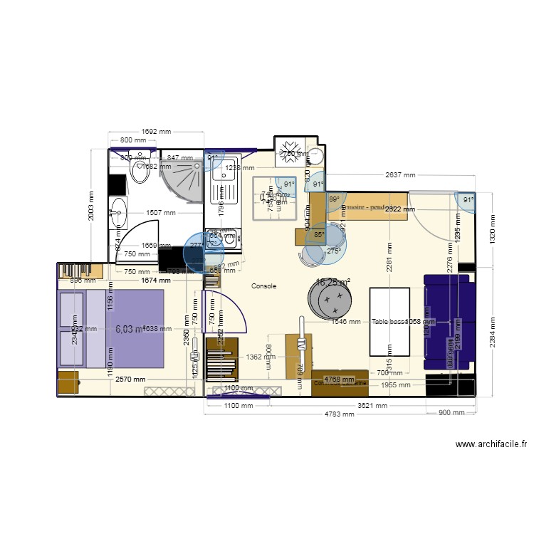 Appartement Psichari 3. Plan de 3 pièces et 25 m2
