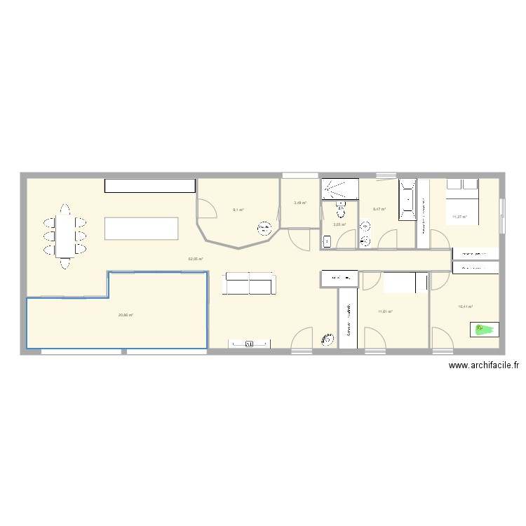 maison pilou. Plan de 9 pièces et 140 m2