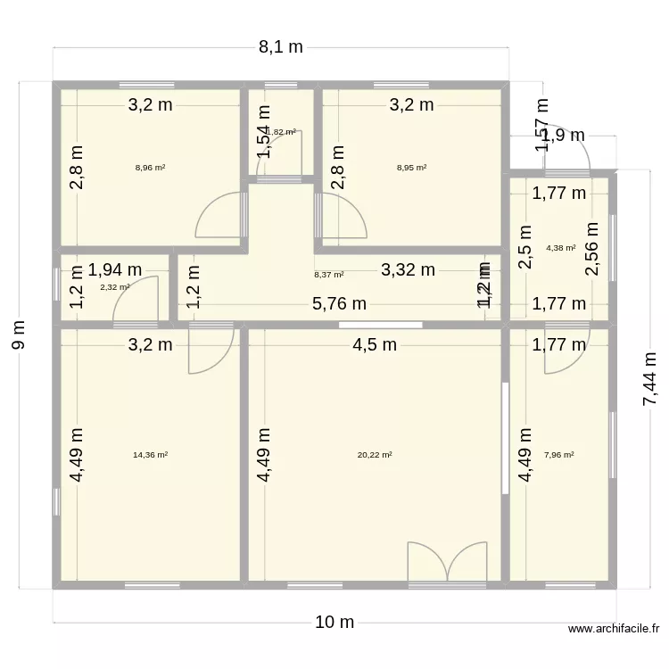 Plan 3 chambres. Plan de 9 et 77 m² Plan 3 chambres. Plan de 9 et 77 m²