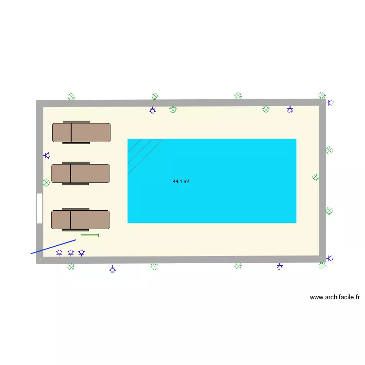 piscine. Plan de 1 et 44 m² piscine. Plan de 1 et 44 m²