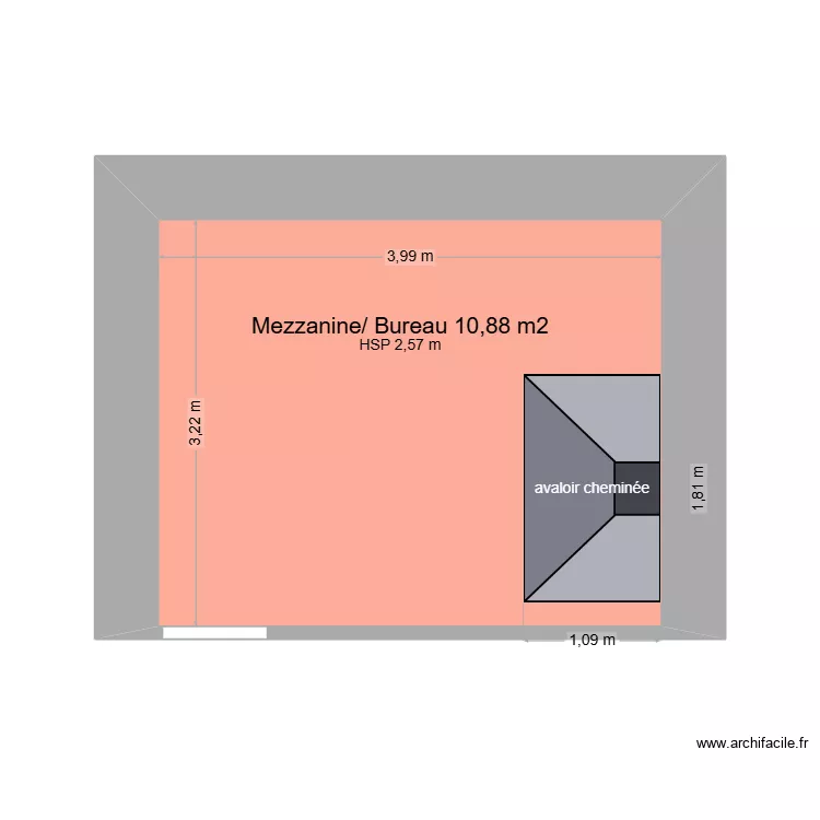 Mezzanine. Plan de 1  et 13 m²