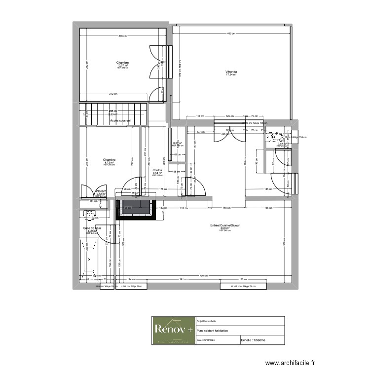 Plan existant Herouvillette. Plan de 10 pièces et 81 m2