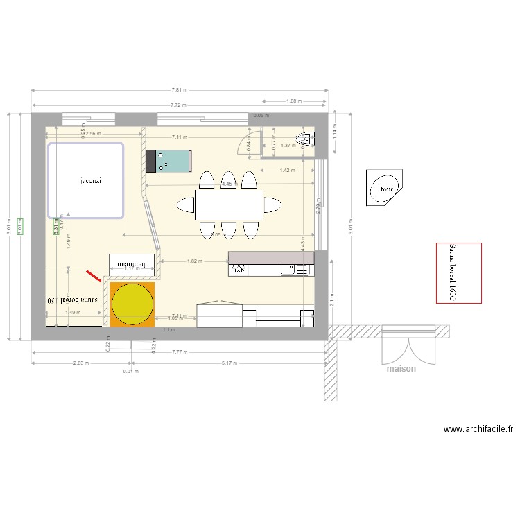 win 12/2b. Plan de 1 pièce et 38 m2