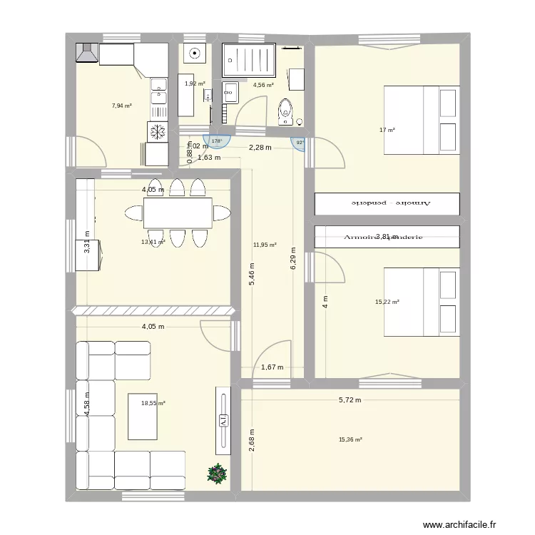 sdb hammamet. Plan de 9  et 106 m²