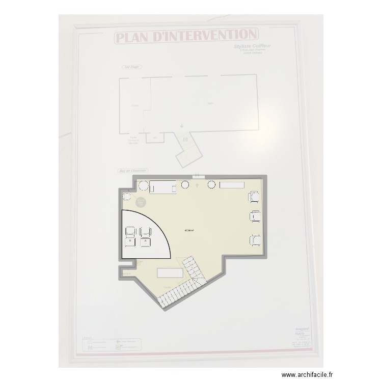 salon. Plan de 1 pièce et 68 m2