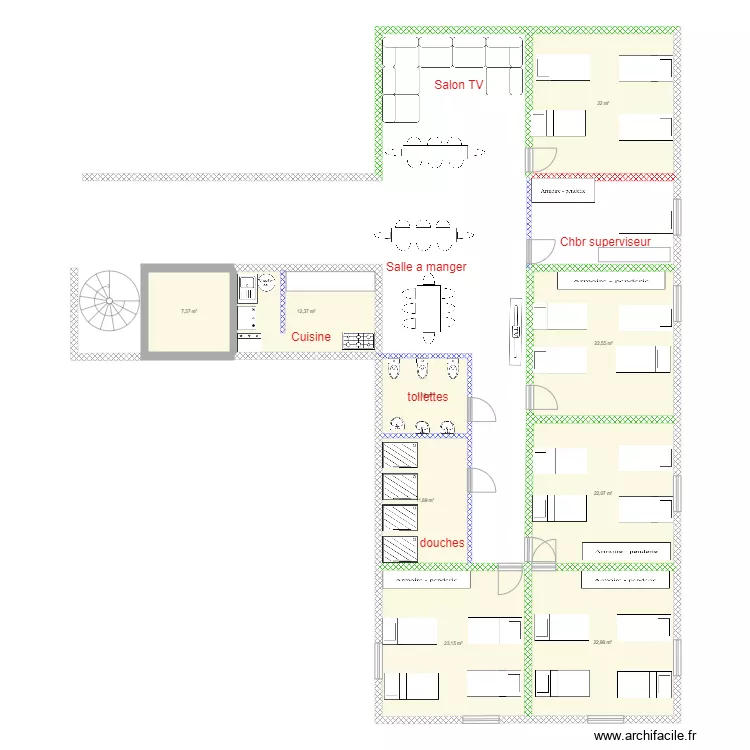 dortoirs lkhiyata. Plan de 