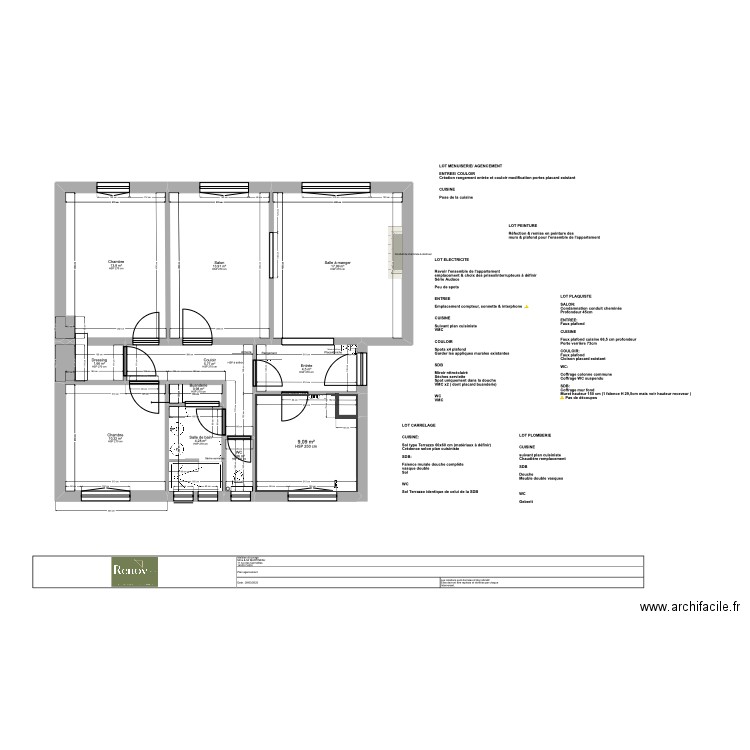 Projet Carmélites plan 28.03.2025. Plan de 11 pièces et 84 m2