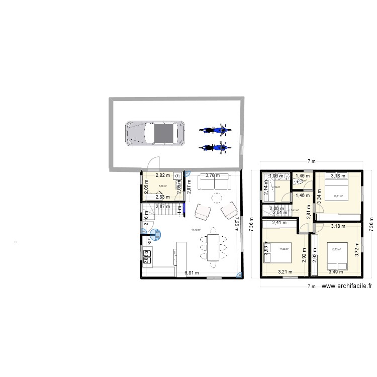 num 1. Plan de 8 pièces et 95 m2