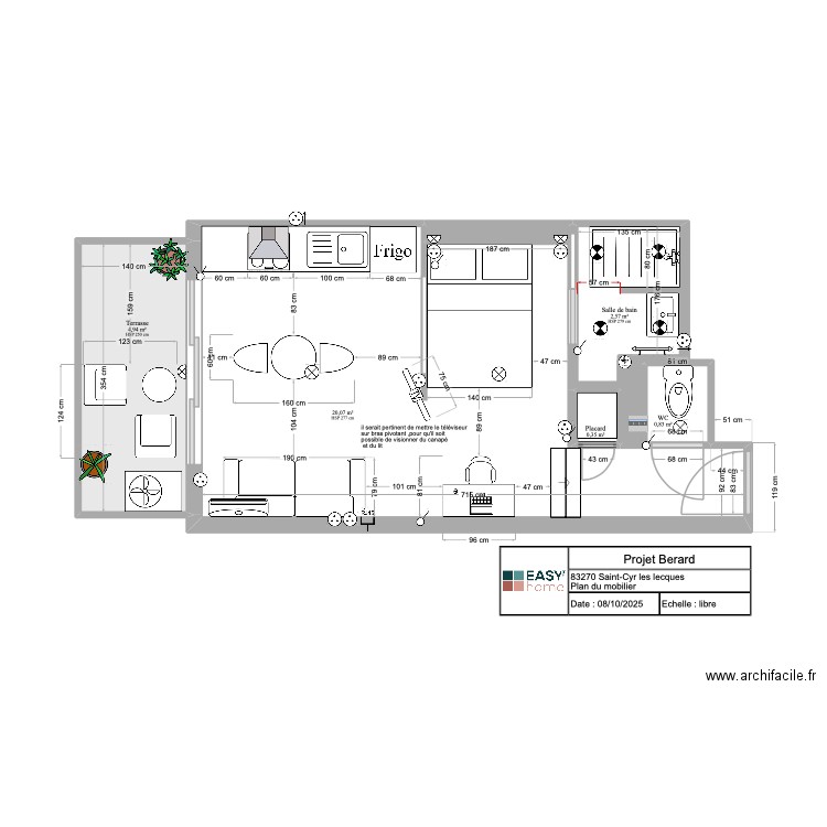 Projet Berard mobilier. Plan de 7 pièces et 29 m2