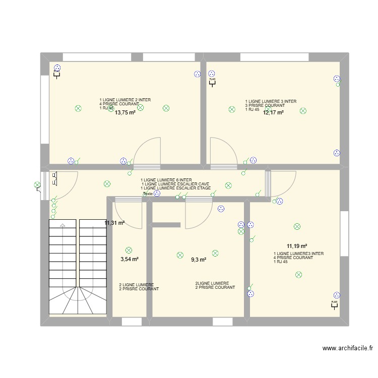 RDC PIERRE. Plan de 6 pièces et 61 m2