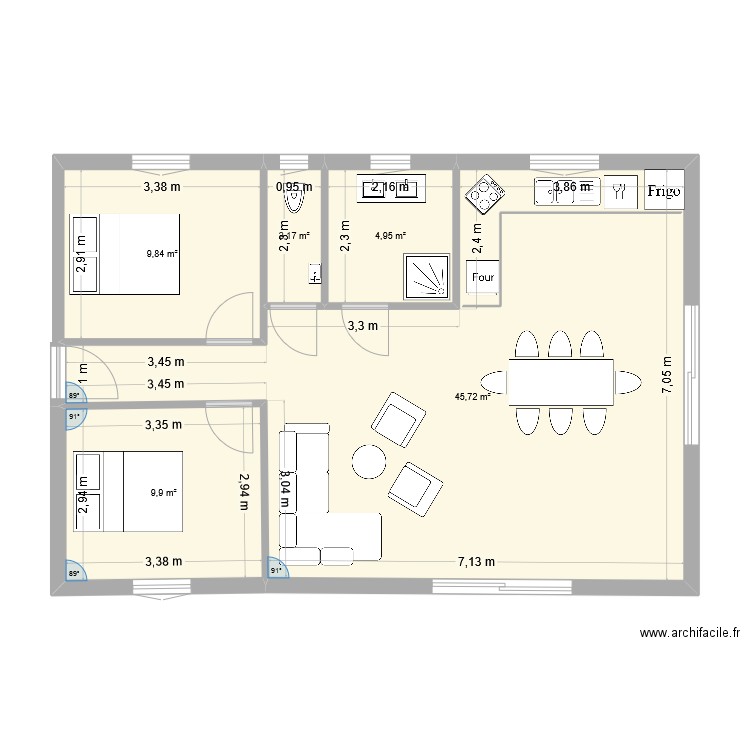 La Creg'. Plan de 5 pièces et 73 m2