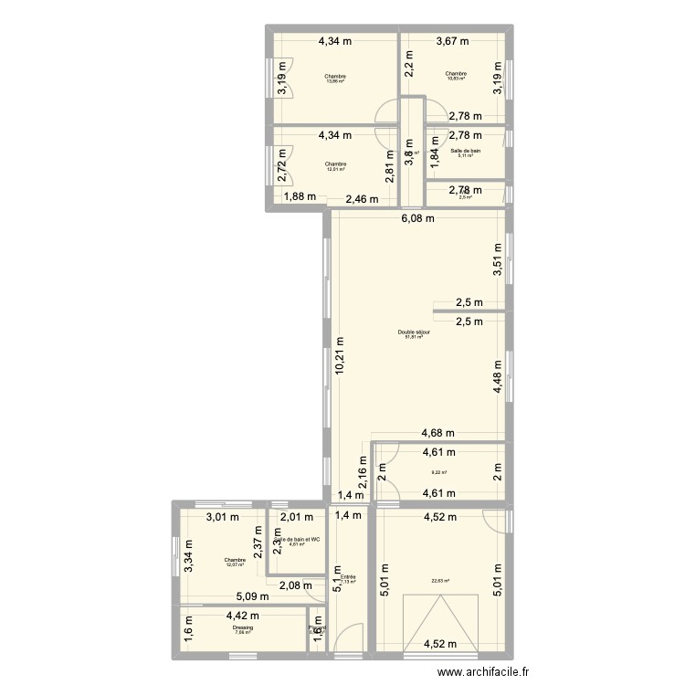 Bazin Bouchet. Plan de 14 pièces et 163 m2