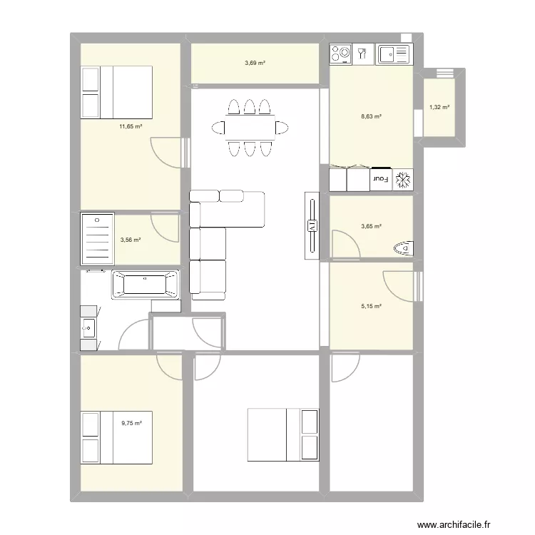 appart Armel/parking couloir. Plan de 8  et 47 m²