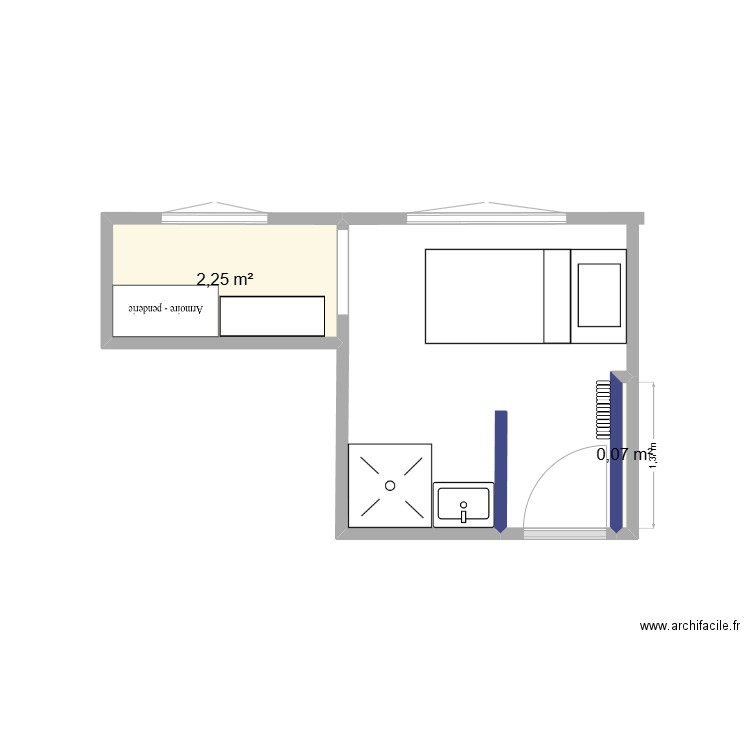 chambre cellier. Plan de 2 pièces et 2 m2