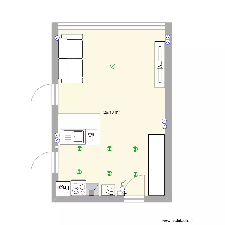SALON CUISINE APPART 2EME. Plan de 1  et 26 m²