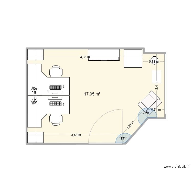 bureau IDE. Plan de 1 pièce et 17 m2