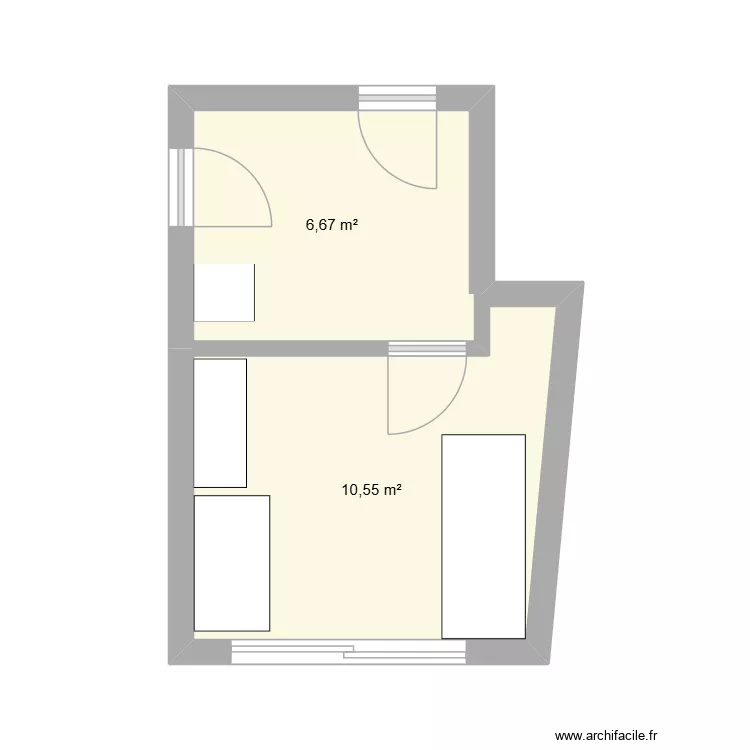 bureau buanderie. Plan de 2  et 17 m²