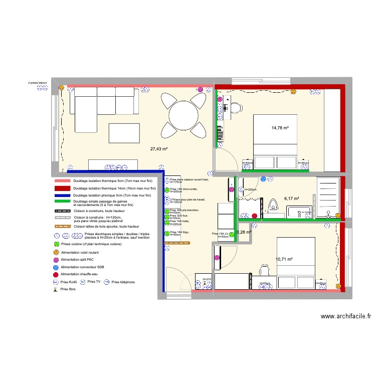 CHATEL - PLAN ELECTRIQUE (VDef). Plan de 5 pièces et 59 m2