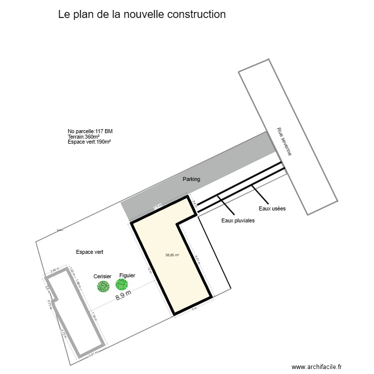 masse 22. Plan de 1 pièce et 59 m2