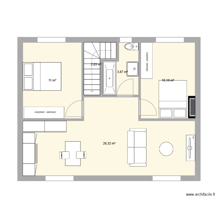 ROCHE 5 ETAGE 2. Plan de 5 pièces et 54 m2