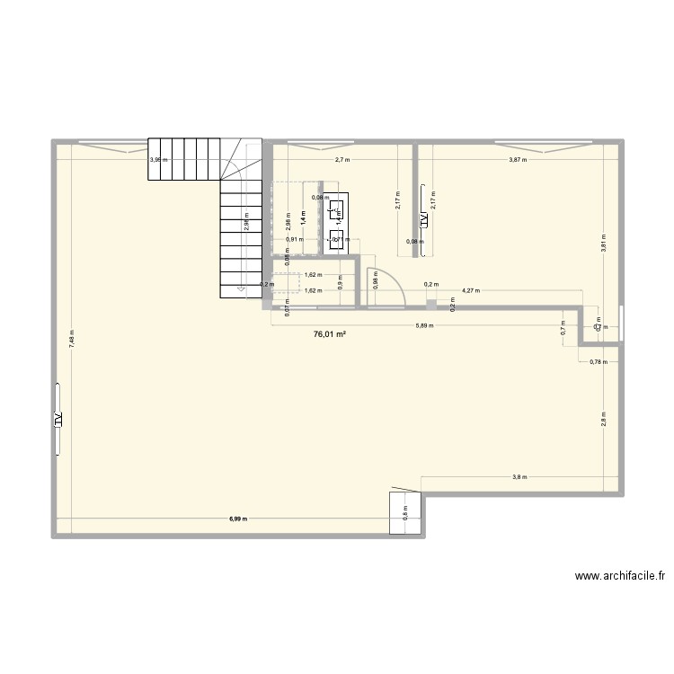 v2amma. Plan de 1 pièce et 76 m2