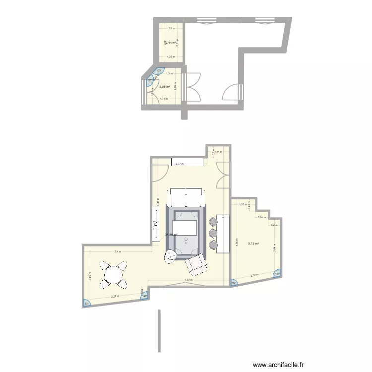 Suresnes - Salon. Plan de 4  et 50 m²