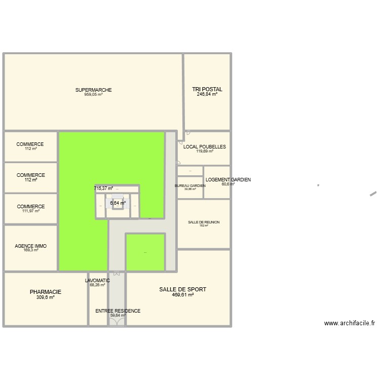 REZ DE CHAUSSEE ETUDIANT. Plan de 23 pièces et 4151 m2