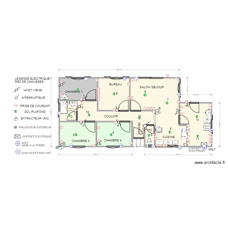 OPOUYA. Plan de 9 pièces et 55 m2