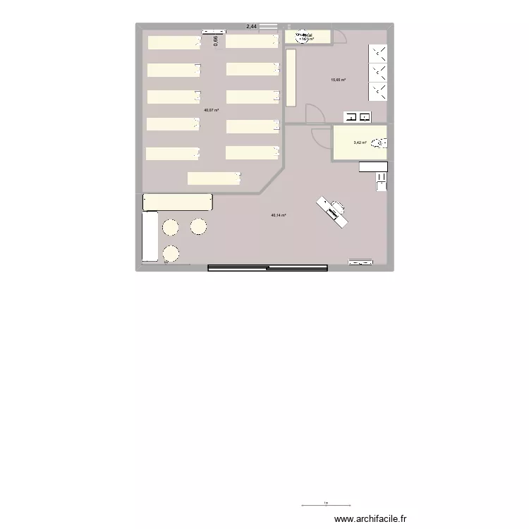 STUDIO. Plan de 5  et 100 m²