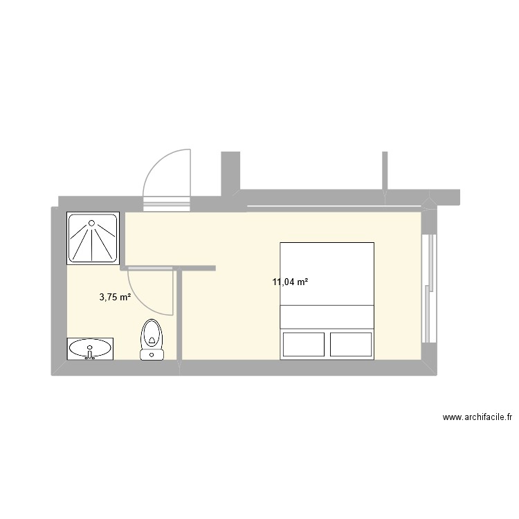 studio guy. Plan de 2 pièces et 15 m2