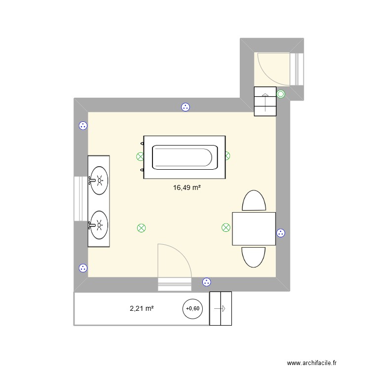 SALLE POUPEE. Plan de 2 pièces et 19 m2