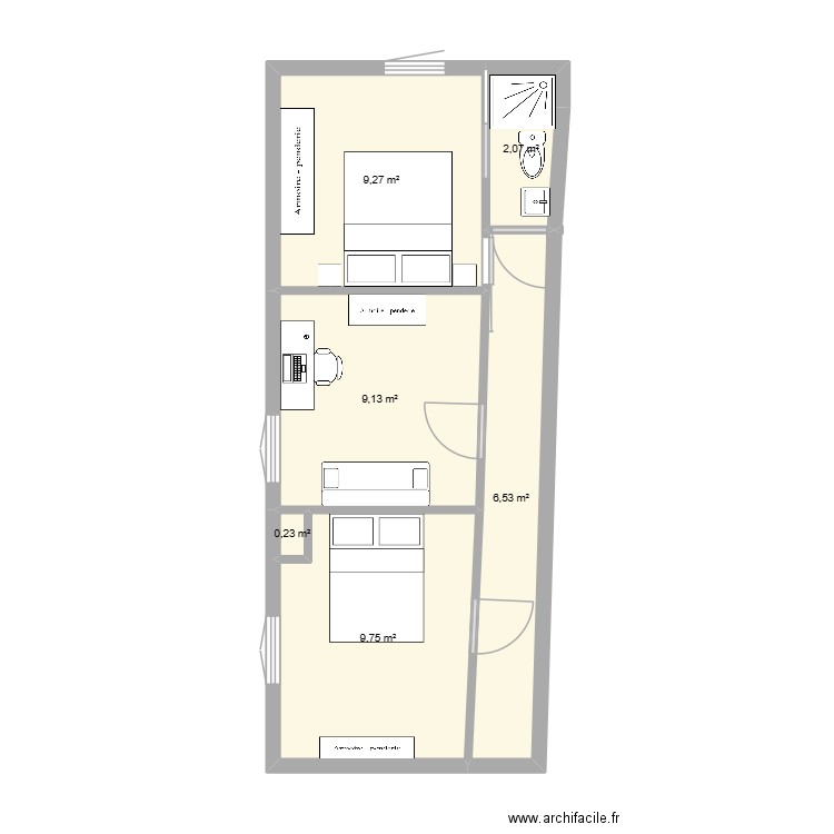 Etage - test 1. Plan de 6 pièces et 37 m2