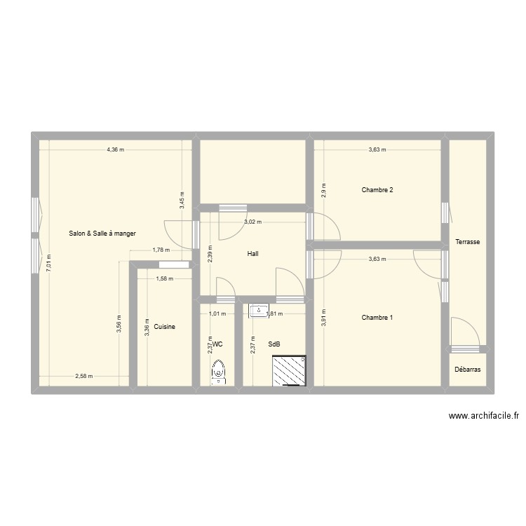 Tchoupi01. Plan de 10 pièces et 81 m2