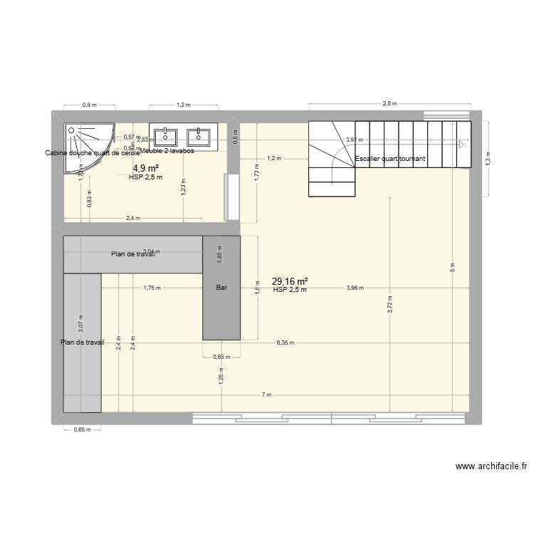 maison. Plan de 2 pièces et 34 m2