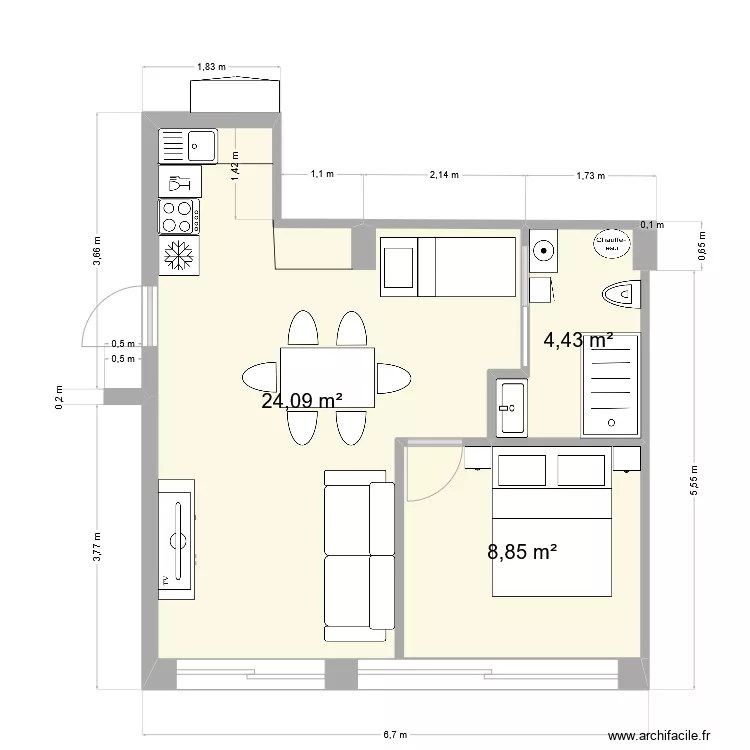 Studio meubl&eacute;. Plan de 
