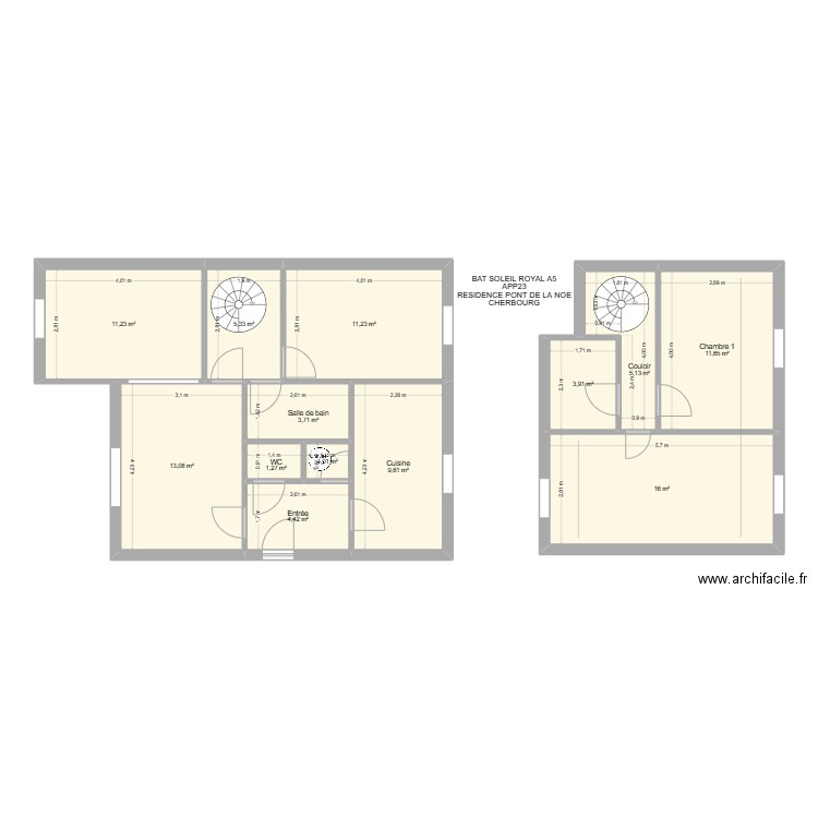 BAT SOLEIL ROYAL A5 APP23. Plan de 13 pièces et 98 m2