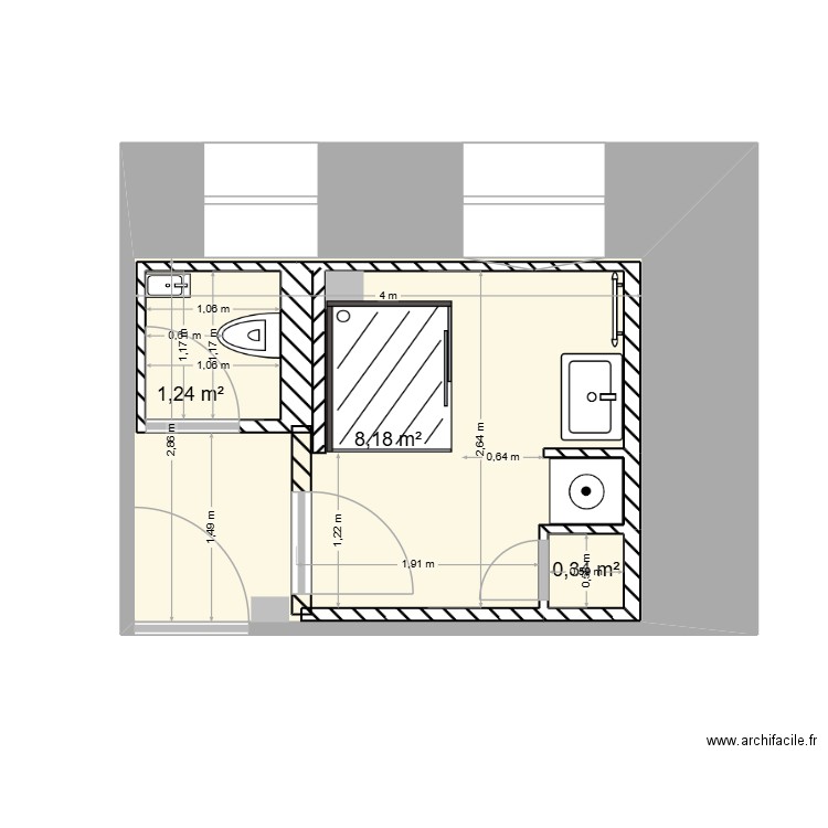 Arba SDB1 définitif. Plan de 3 pièces et 13 m2