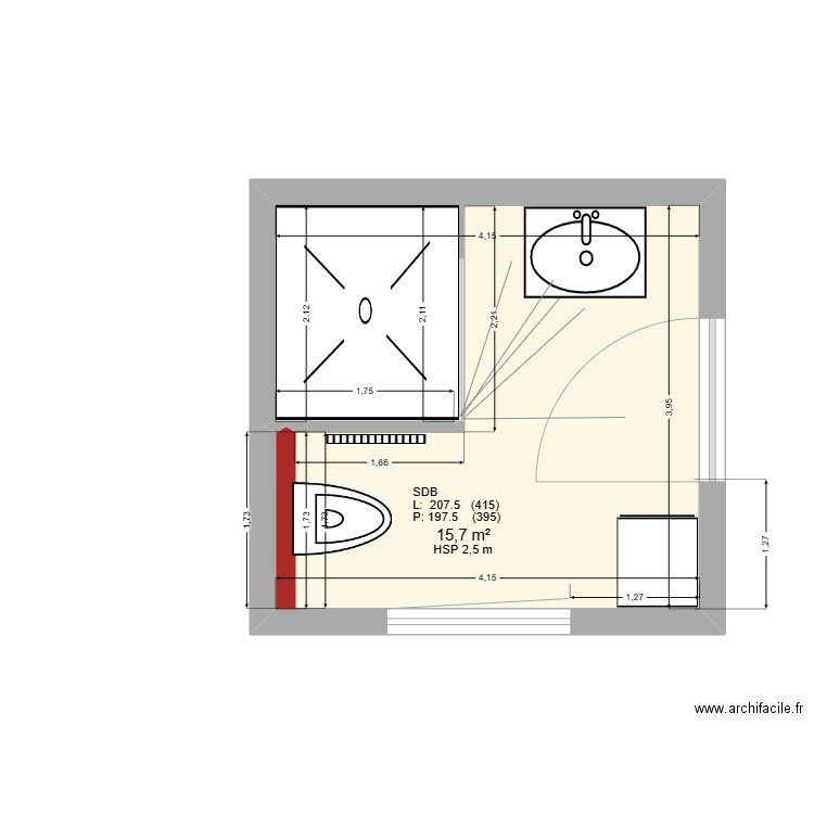 SDB MAR25. Plan de 1 pièce et 16 m2