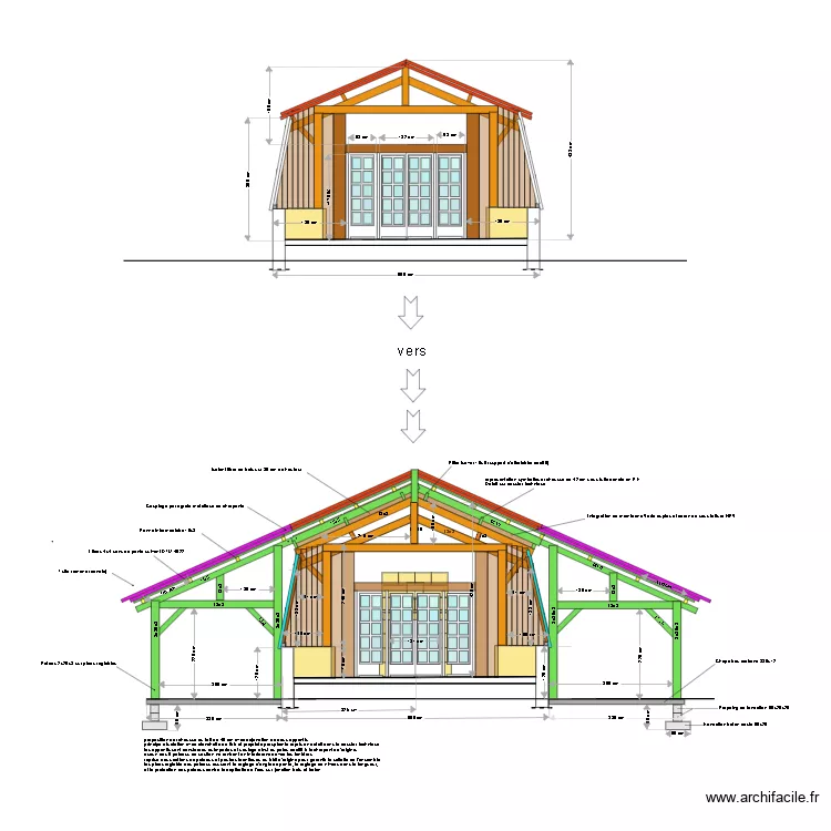 Peyssac vue en coupe avec appentis. Plan de Peyssac vue en coupe avec appentis. Plan de