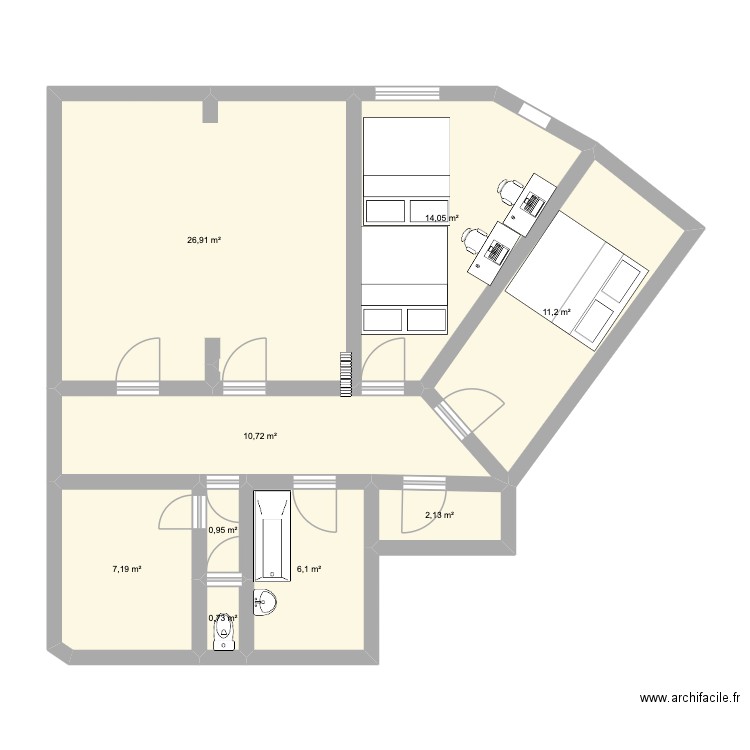 14 eme. Plan de 9 pièces et 80 m2