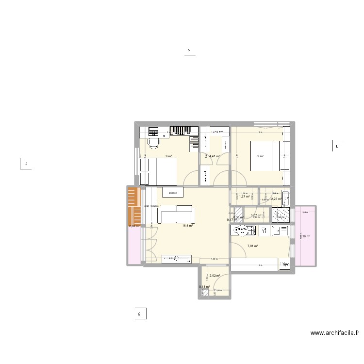 Nouveau 2. Plan de 14 pièces et 59 m2