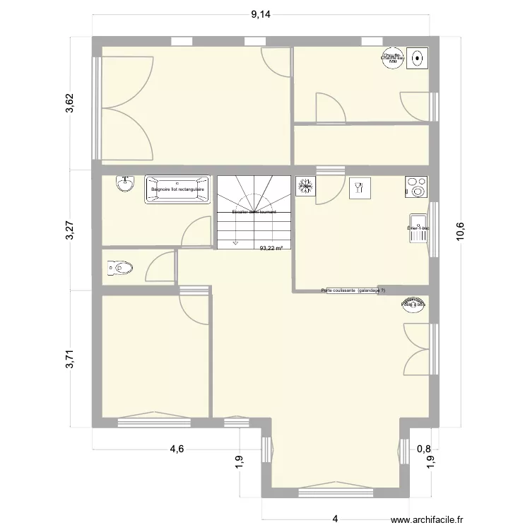 Rez de chauss&eacute;e Option 1 Am&eacute;nagement. Plan de 1  et 93 m²